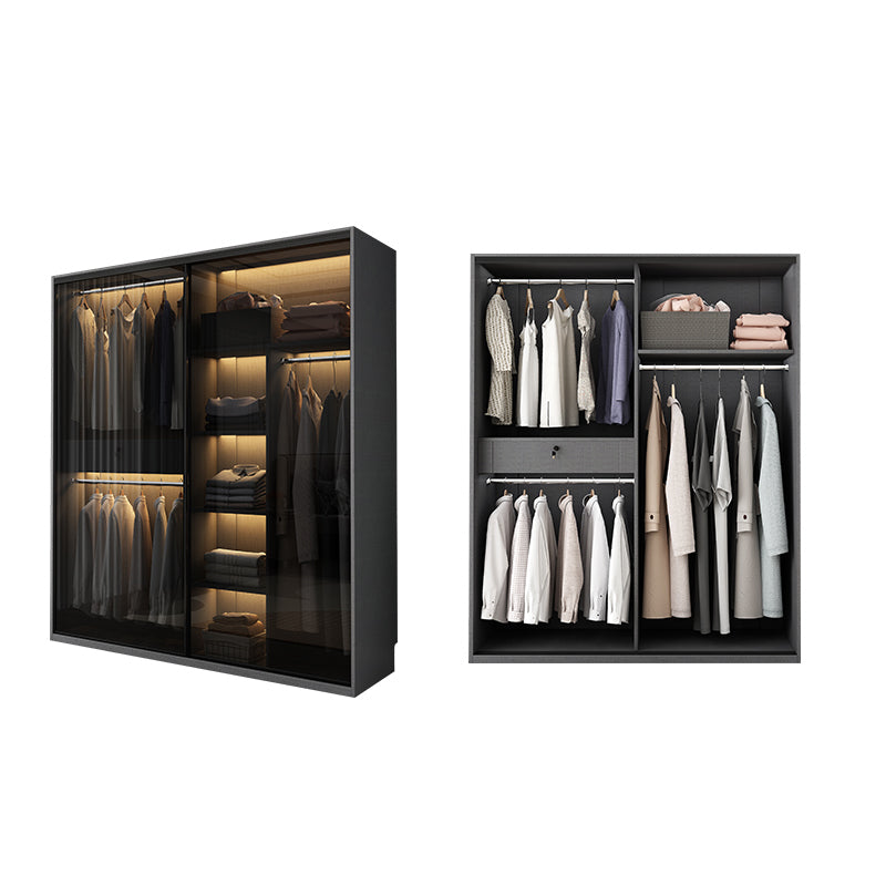 Glass and Wood Wardrobe Armoire Contemporary Wardrobe Cabinet