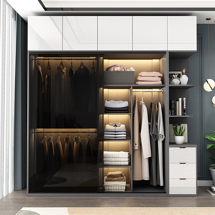 Glass and Wood Wardrobe Armoire Contemporary Wardrobe Cabinet