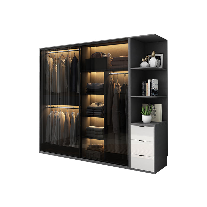 Glass and Wood Wardrobe Armoire Contemporary Wardrobe Cabinet