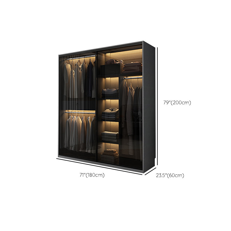 Glass and Wood Wardrobe Armoire Contemporary Wardrobe Cabinet