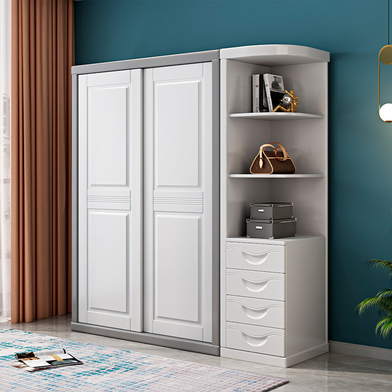 Rubberwood Wardrobe Cabinet with Shelves Modern Wardrobe Closet
