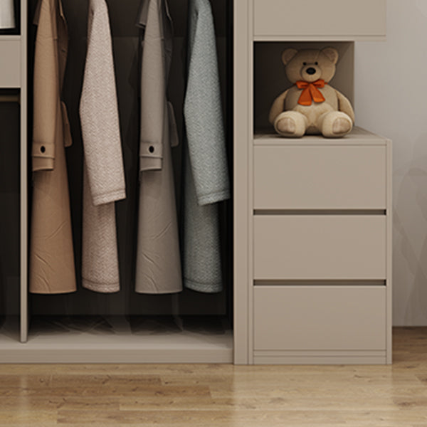 Glass and Wood Wardrobe Cabinet Sliding Wardrobe Armoire without Light