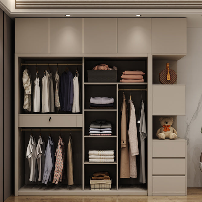 Glass and Wood Wardrobe Cabinet Sliding Wardrobe Armoire without Light