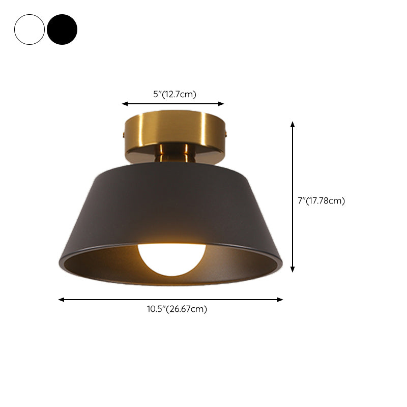 Dome / Cone 1 - Light Flush Mount in Black / White Finish Iron Modern Flush