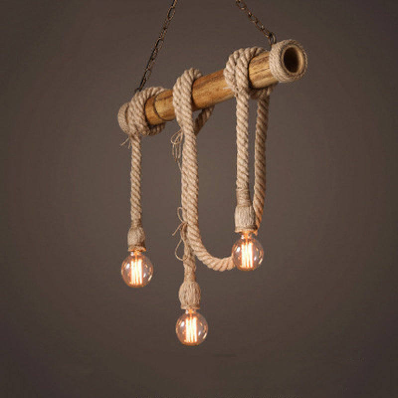 Bamboo 3 / 6 - Light Island Light Industrial Ceiling Pendant with Hemp Rope