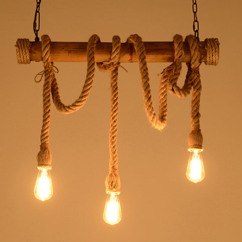 Bamboo 3 / 6 - Light Island Light Industrial Ceiling Pendant with Hemp Rope