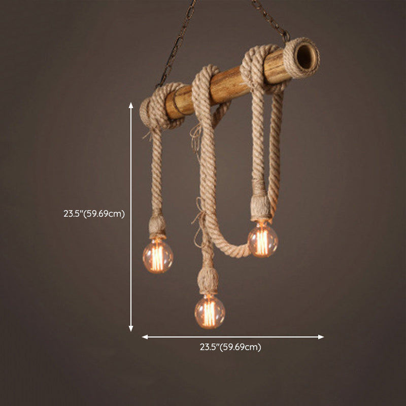 Bamboo 3 / 6 - Light Island Light Industrial Ceiling Pendant with Hemp Rope