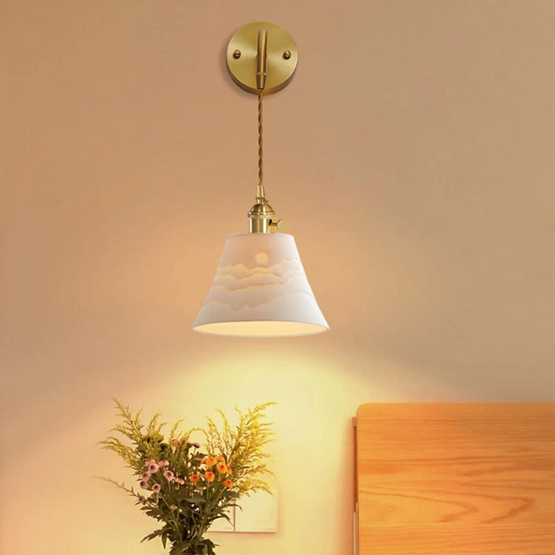Modern Metal Wall Sconce Cone Shape Wall Lamps with Ceramic Shade