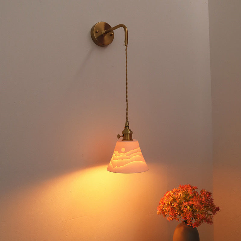 Modern Metal Wall Sconce Cone Shape Wall Lamps with Ceramic Shade