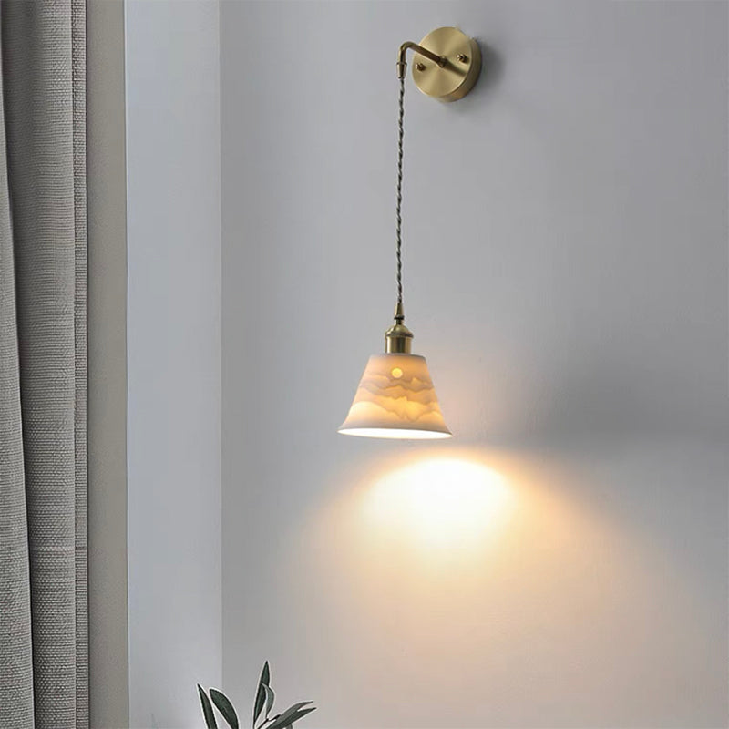 Modern Metal Wall Sconce Cone Shape Wall Lamps with Ceramic Shade
