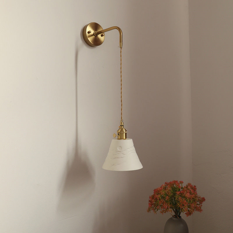 Modern Metal Wall Sconce Cone Shape Wall Lamps with Ceramic Shade