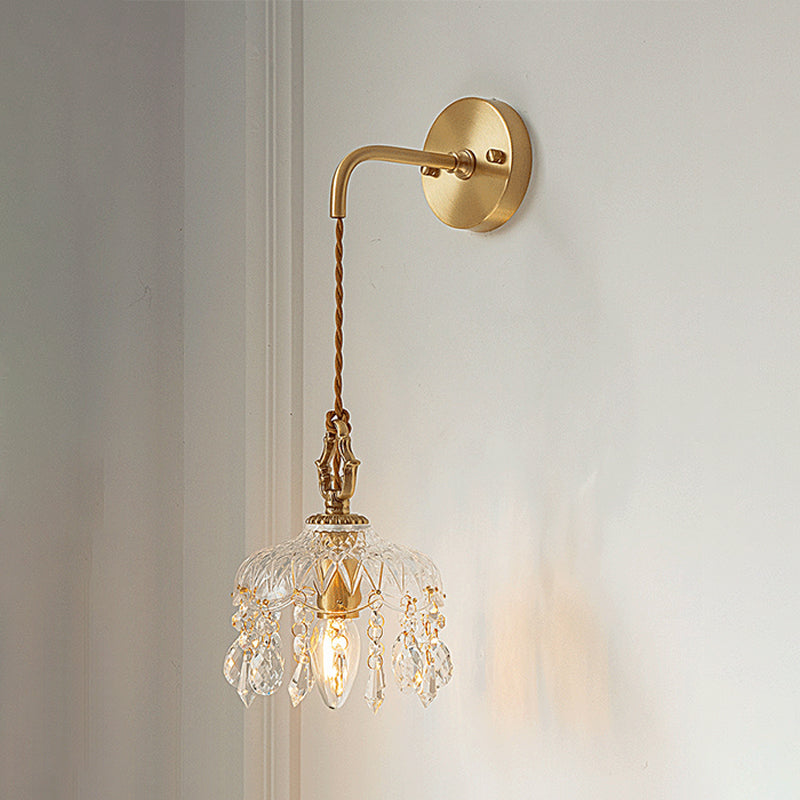 Dome Shape Glass Wall Light Modern Style 1 Light Wall Light Sconce in Gold