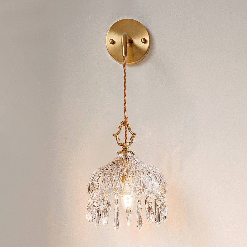 Dome Shape Glass Wall Light Modern Style 1 Light Wall Light Sconce in Gold