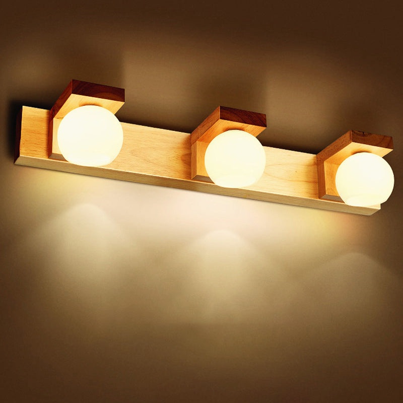Beige 2/3-Light Contemporary Vanity Light LED Wooden Bath Bar for Bathroom