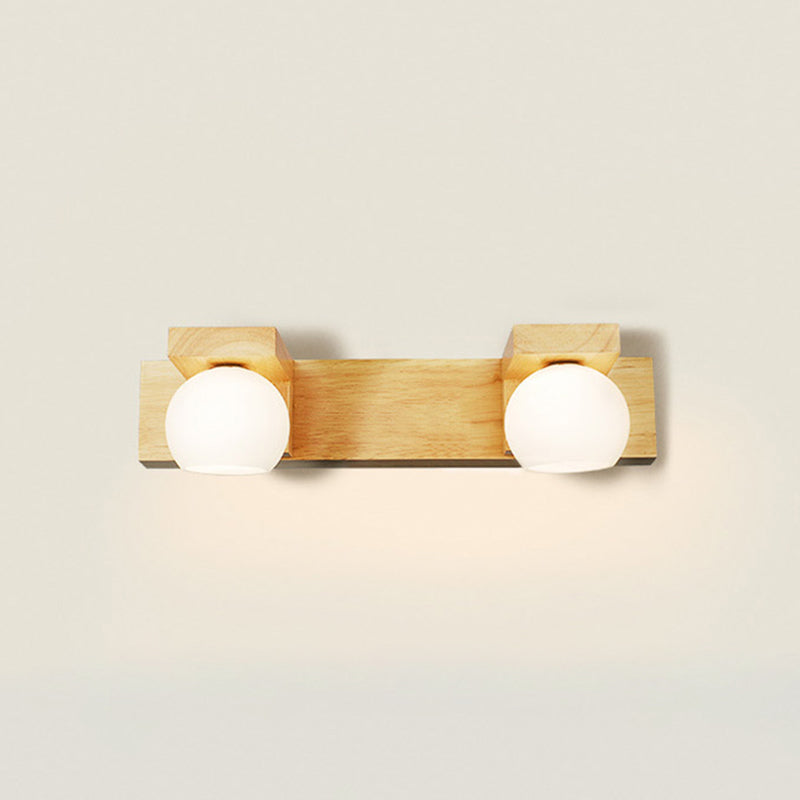 Beige 2/3-Light Contemporary Vanity Light LED Wooden Bath Bar for Bathroom