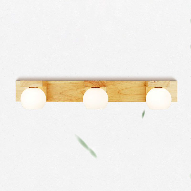 Beige 2/3-Light Contemporary Vanity Light LED Wooden Bath Bar for Bathroom