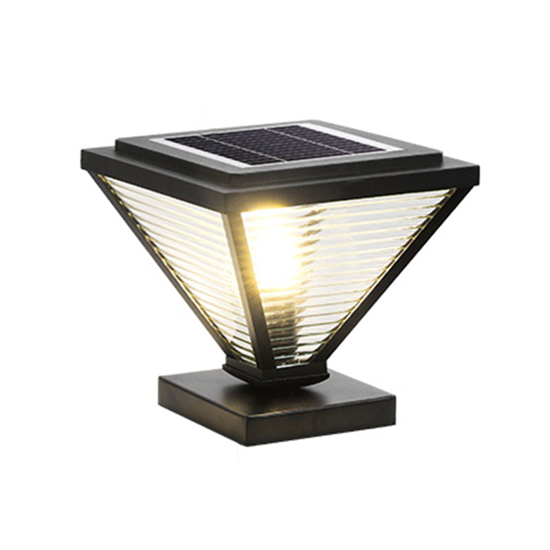 Metal Cone Shape Outdoor Lights Modern Style 1 Light Solar Pillar Lamp in Black