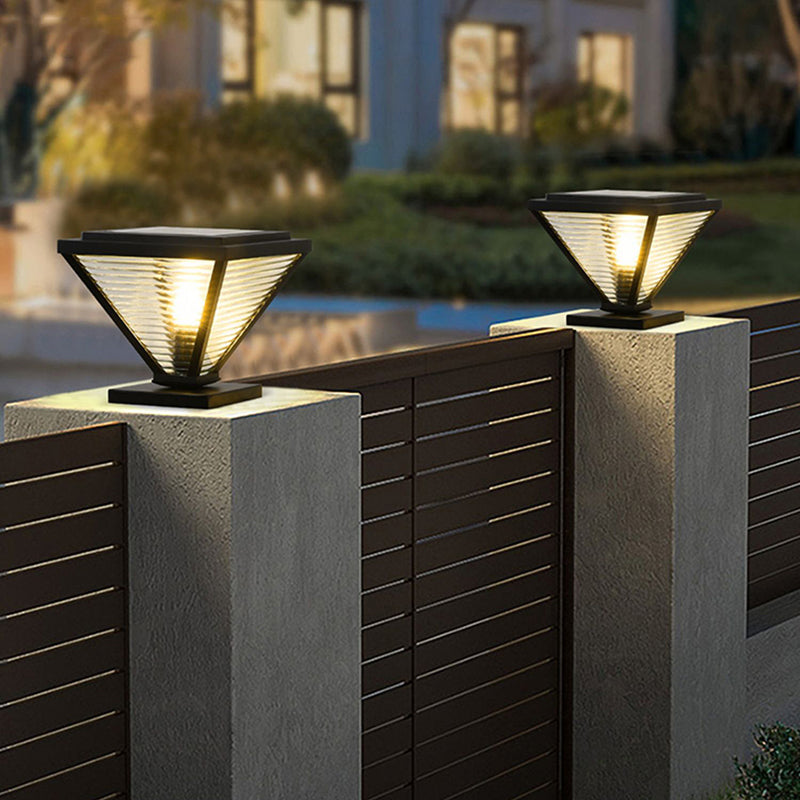 Metal Cone Shape Outdoor Lights Modern Style 1 Light Solar Pillar Lamp in Black