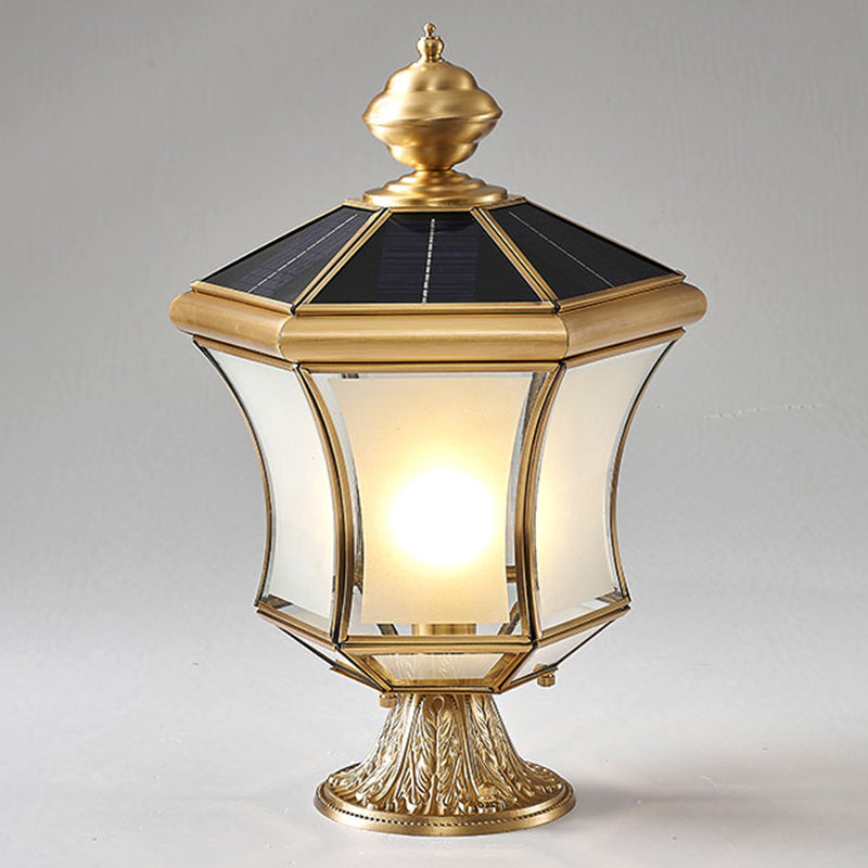 Metal Drum Shape Outdoor Lights Modern Style 1 Light Solar Pillar Lamp in Brass