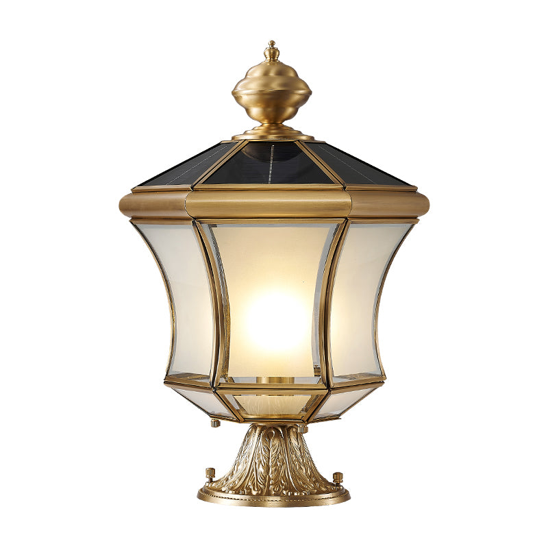 Metal Drum Shape Outdoor Lights Modern Style 1 Light Solar Pillar Lamp in Brass