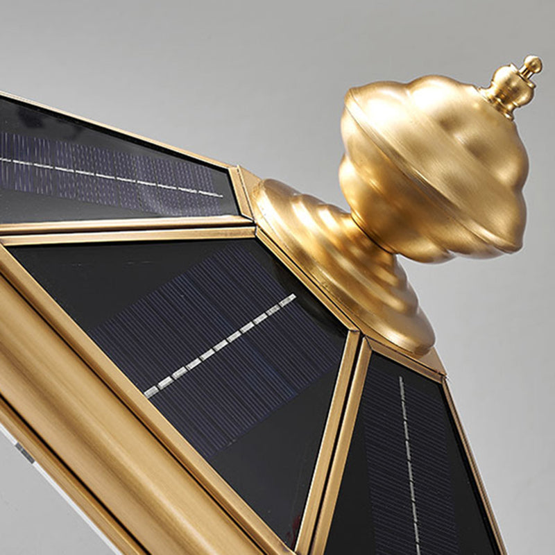 Metal Drum Shape Outdoor Lights Modern Style 1 Light Solar Pillar Lamp in Brass