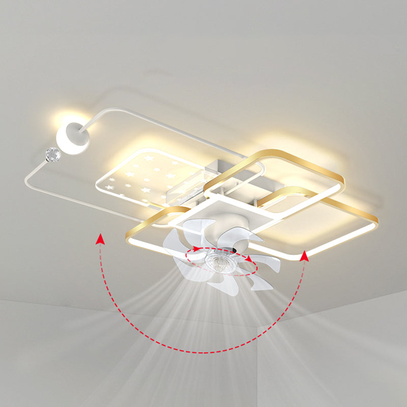 Modern LED Ceiling Fan Fixture Geometric Metal Fan Lighting with Crystal Accent