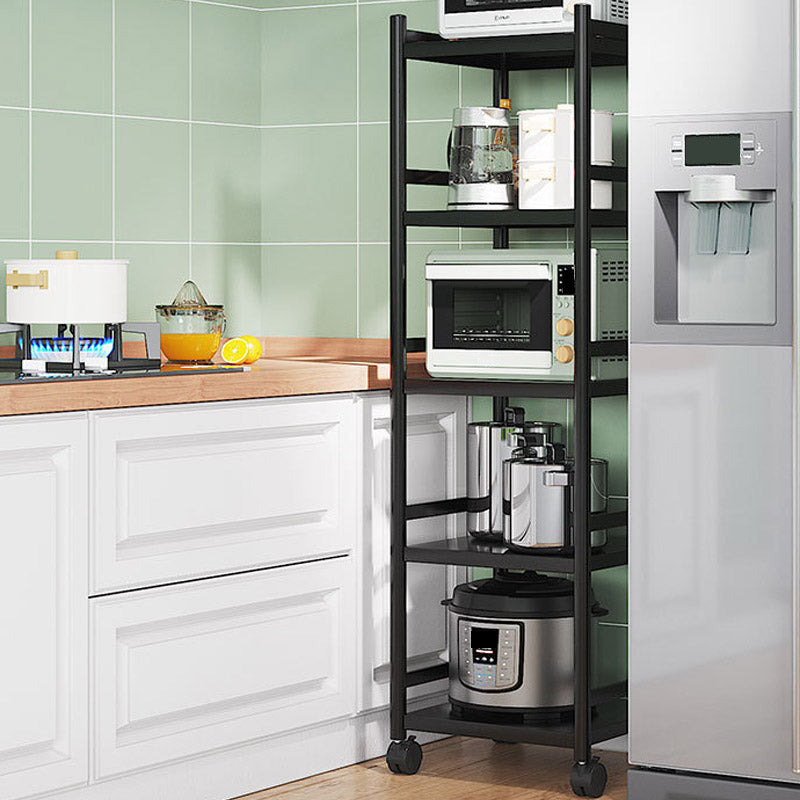 Modern Dining Room Prep Table Black Kitchen Trolley with Locking Wheels