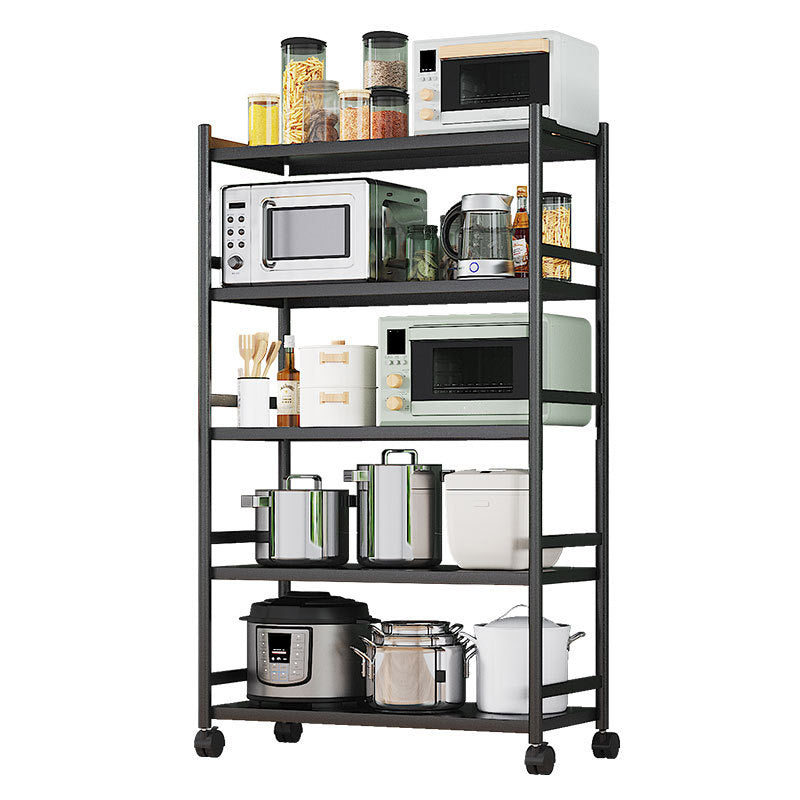 Modern Dining Room Prep Table Black Kitchen Trolley with Locking Wheels