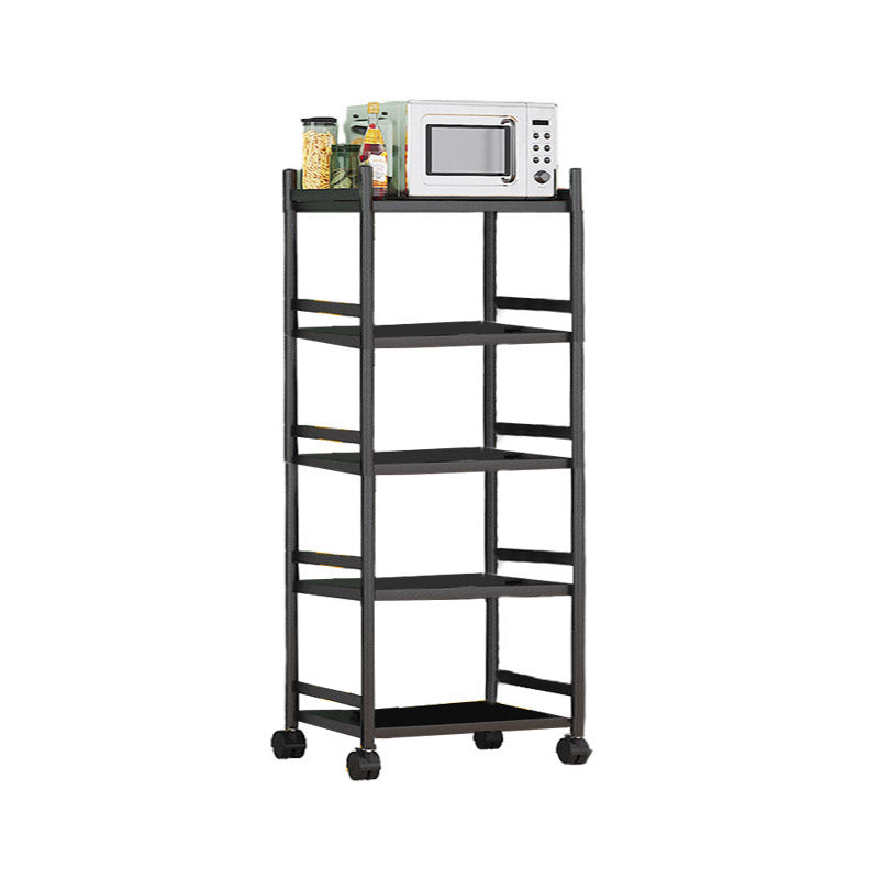 Modern Dining Room Prep Table Black Kitchen Trolley with Locking Wheels