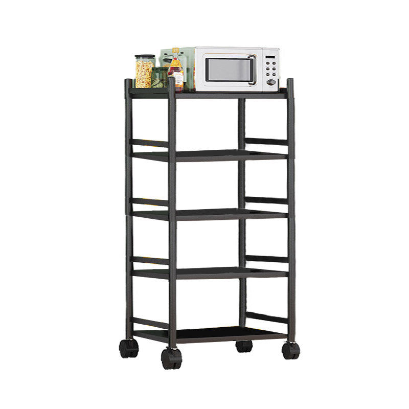 Modern Dining Room Prep Table Black Kitchen Trolley with Locking Wheels