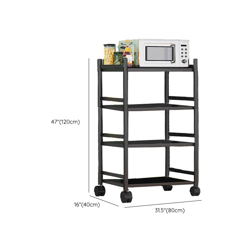 Modern Dining Room Prep Table Black Kitchen Trolley with Locking Wheels