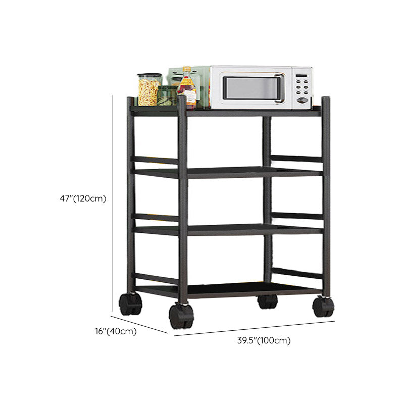 Modern Dining Room Prep Table Black Kitchen Trolley with Locking Wheels