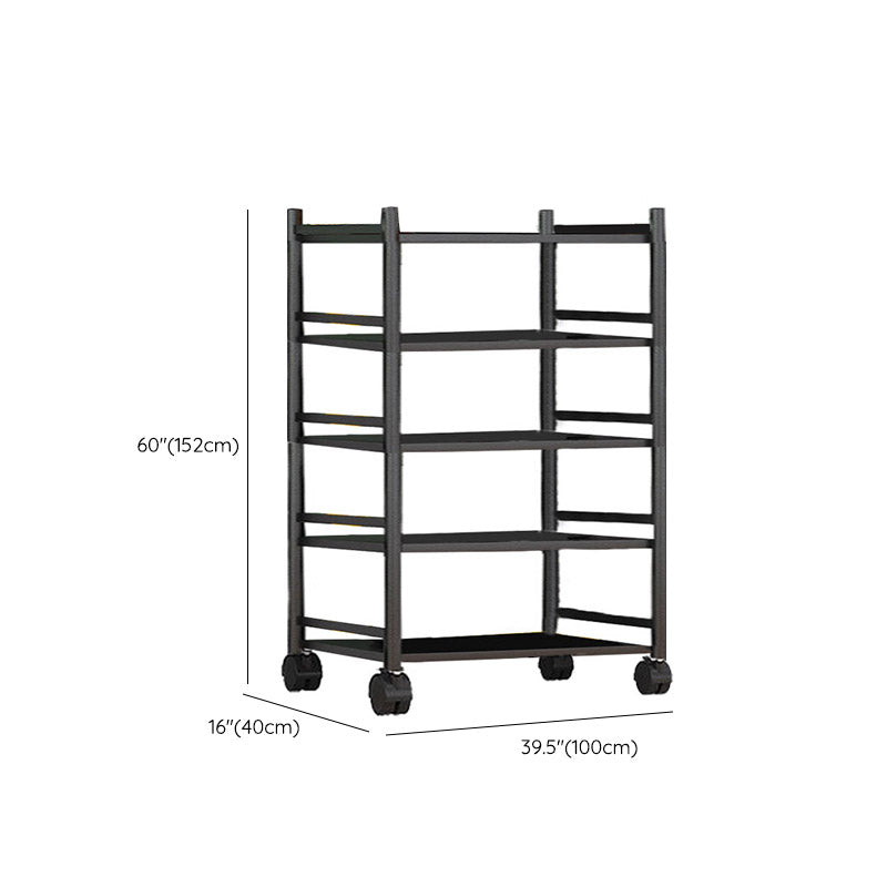 Modern Dining Room Prep Table Black Kitchen Trolley with Locking Wheels