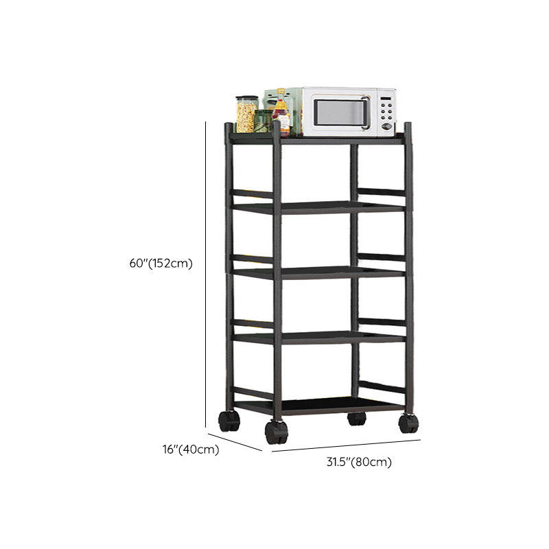 Modern Dining Room Prep Table Black Kitchen Trolley with Locking Wheels