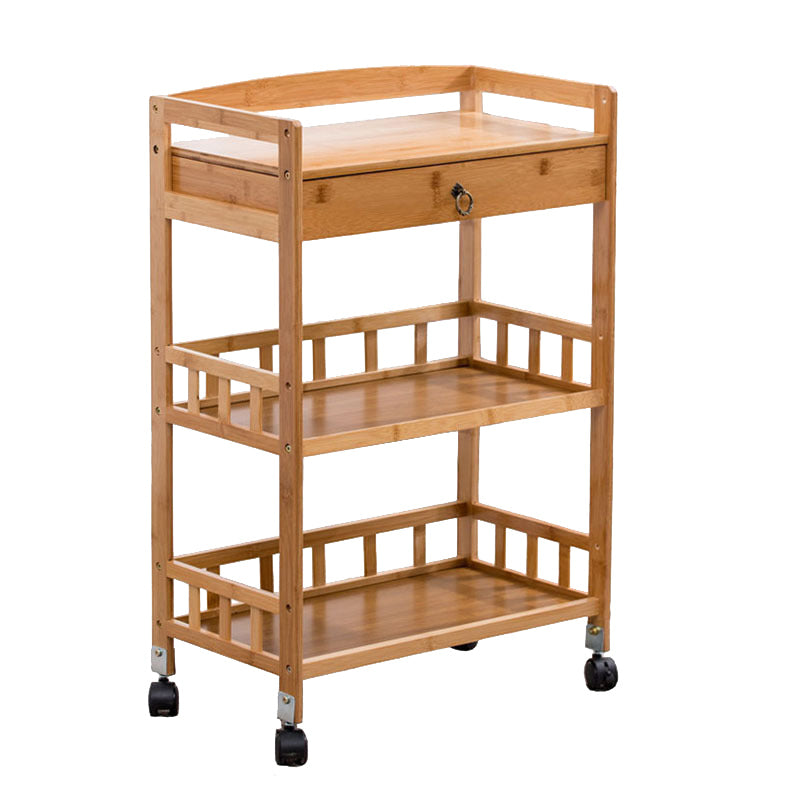 Modern Wooden Prep Table Open Shelves Rectangular Kitchen Trolley