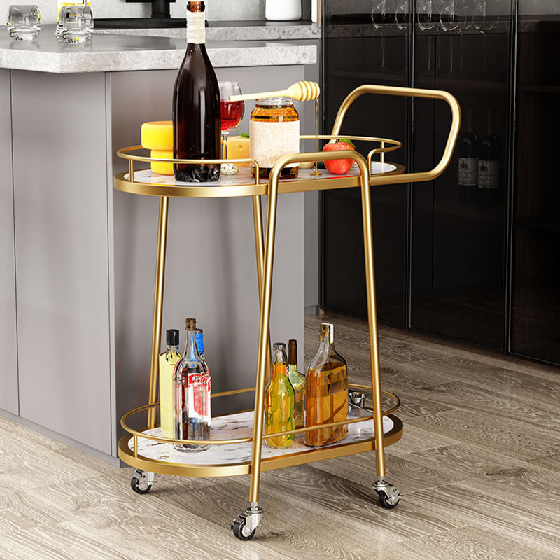 Dining Room Prep Table in Gold Legs Kitchen Trolley with Casters