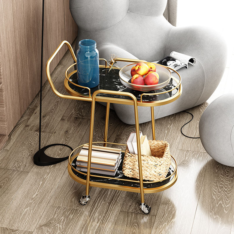 Dining Room Prep Table in Gold Legs Kitchen Trolley with Casters