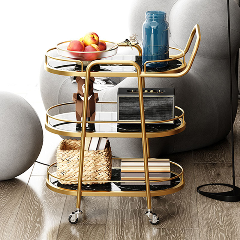 Dining Room Prep Table in Gold Legs Kitchen Trolley with Casters
