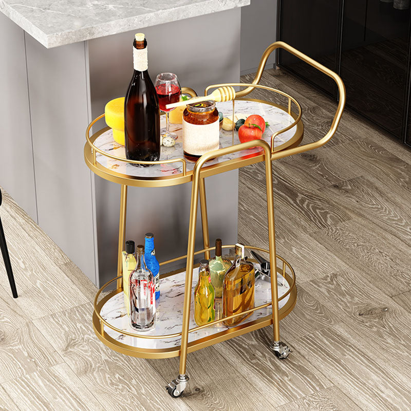 Dining Room Prep Table in Gold Legs Kitchen Trolley with Casters
