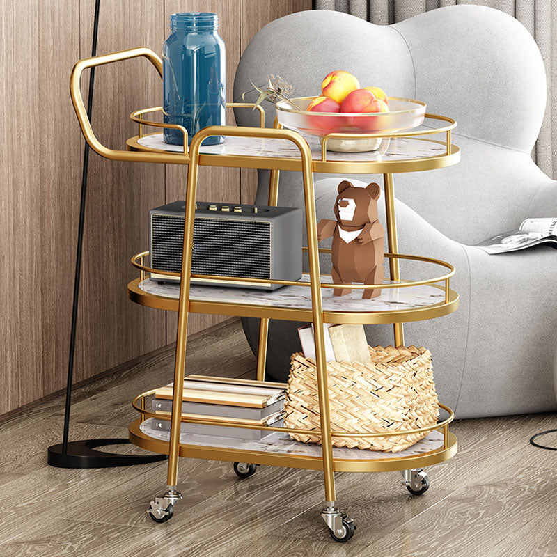 Dining Room Prep Table in Gold Legs Kitchen Trolley with Casters