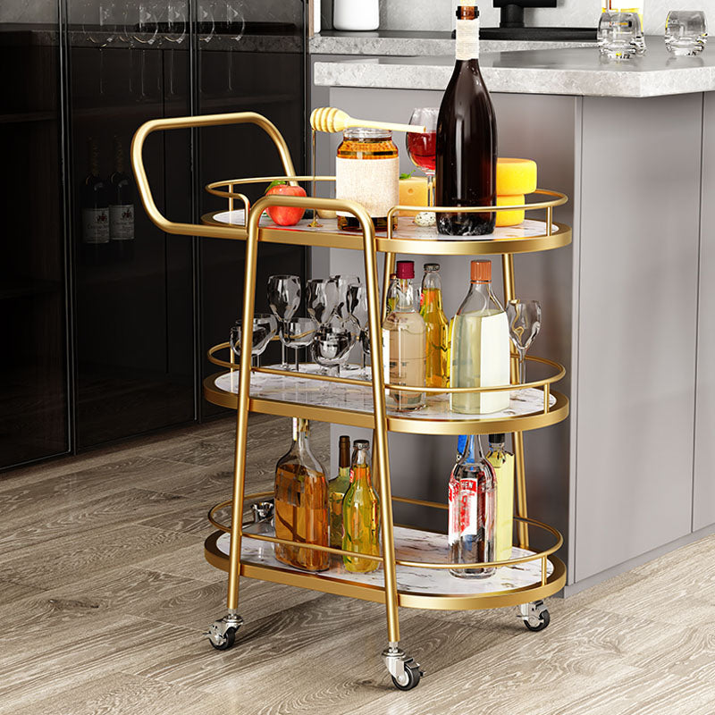 Dining Room Prep Table in Gold Legs Kitchen Trolley with Casters