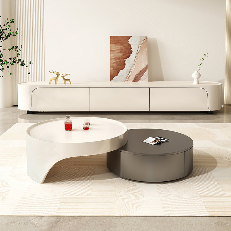 Modern Coffee Table Set Round Wood Coffee Table with 2 Drawers