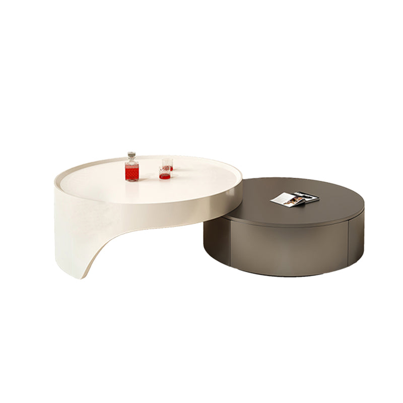 Modern Coffee Table Set Round Wood Coffee Table with 2 Drawers