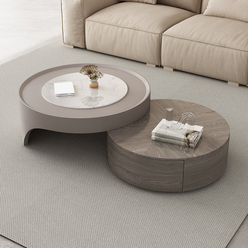 Modern Coffee Table Set Round Wood Coffee Table with 2 Drawers