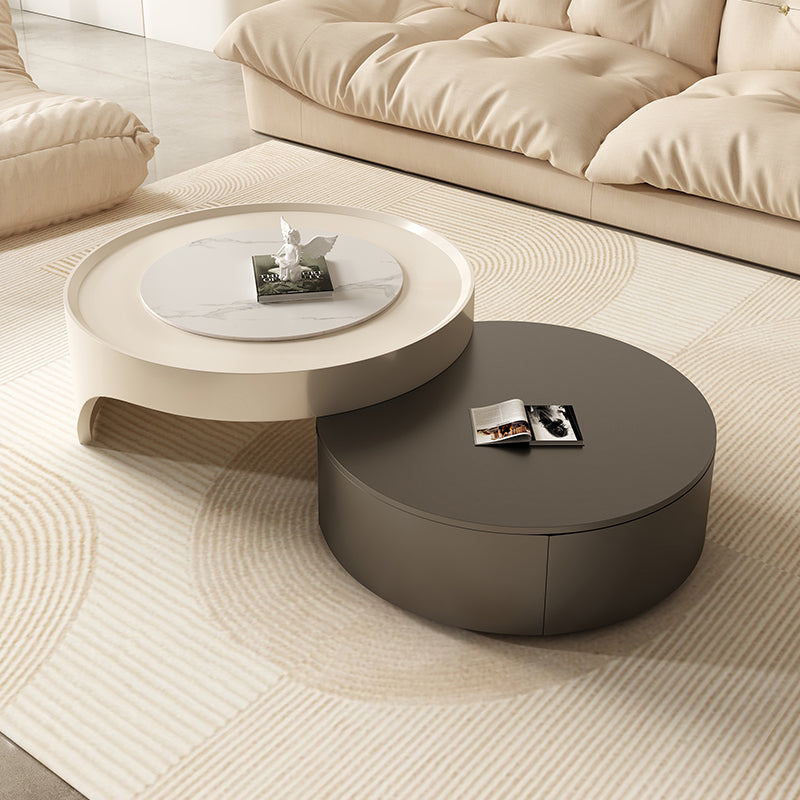 Modern Coffee Table Set Round Wood Coffee Table with 2 Drawers