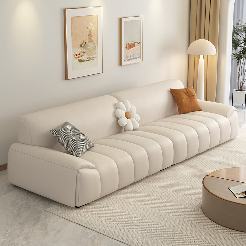 Genuine Leather Cream Sofa Modern 30.7" H Pillow Top Arm Sofa