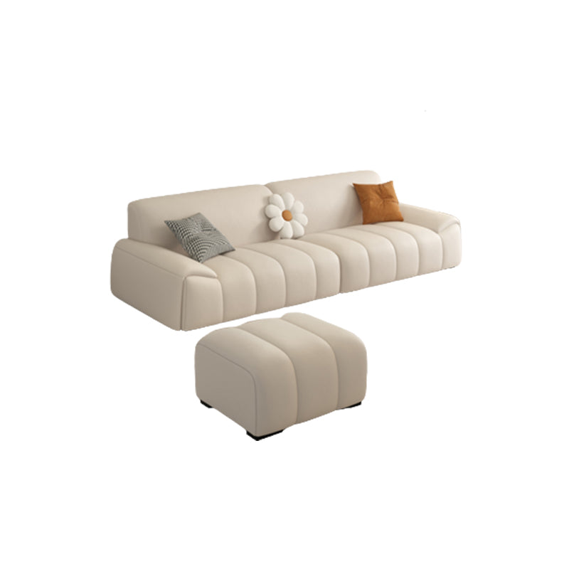 Genuine Leather Cream Sofa Modern 30.7" H Pillow Top Arm Sofa