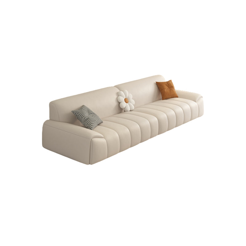 Genuine Leather Cream Sofa Modern 30.7" H Pillow Top Arm Sofa