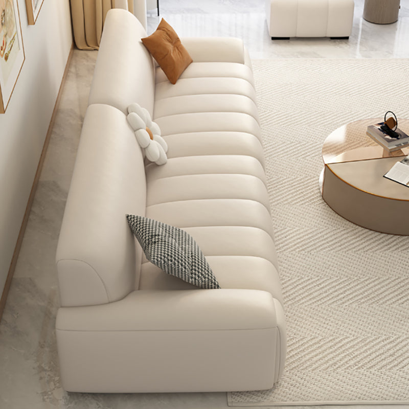 Genuine Leather Cream Sofa Modern 30.7" H Pillow Top Arm Sofa