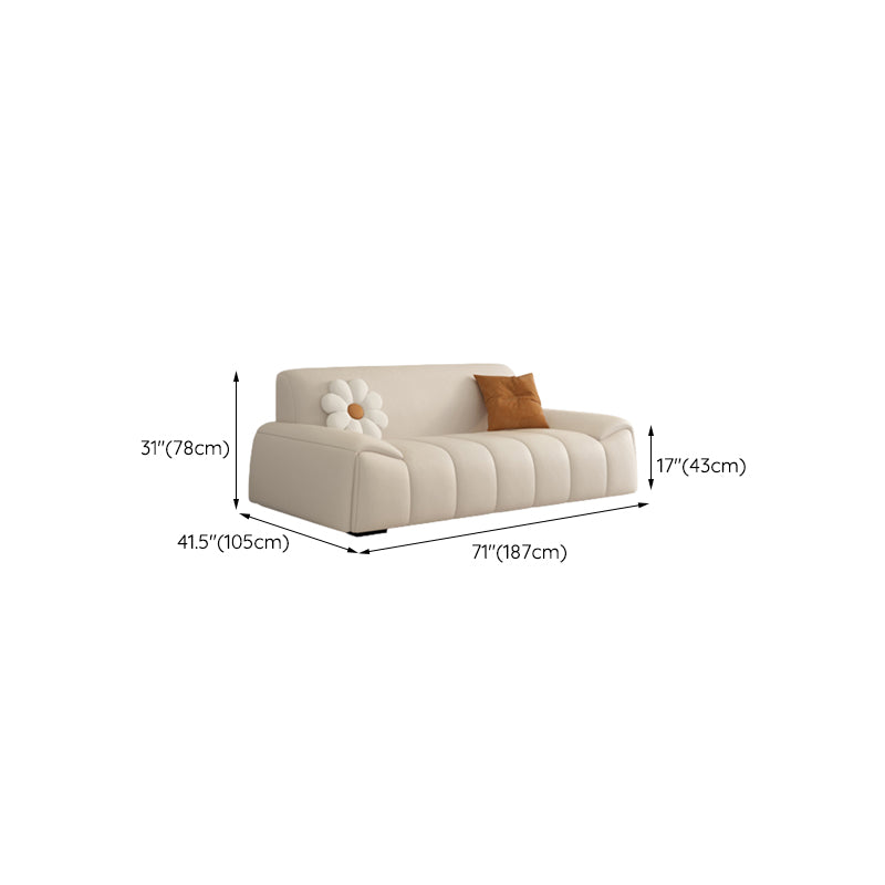 Genuine Leather Cream Sofa Modern 30.7" H Pillow Top Arm Sofa